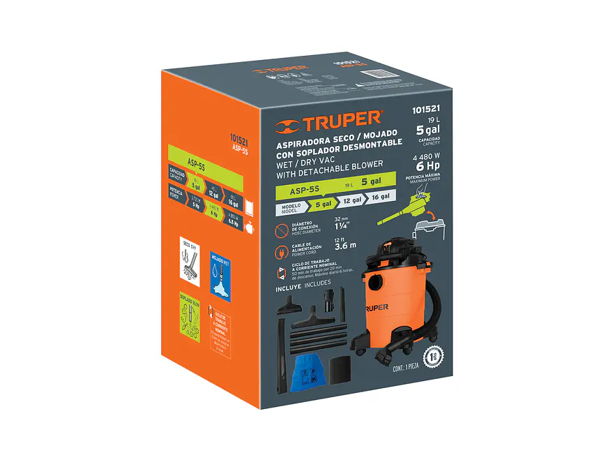 Aspiradora Sopladora de 5 galones Truper 101521 - Foto 4 | aztools.co