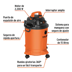 Aspiradora para Sólidos y Líquidos Truper ASP-04 101508 3 HP 15 Litros 110V