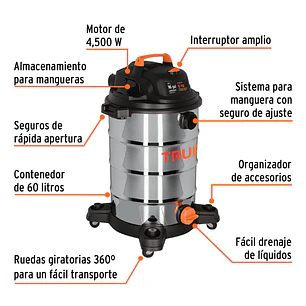 Aspiradora en acero inoxidable Truper 101525, 16 Galones