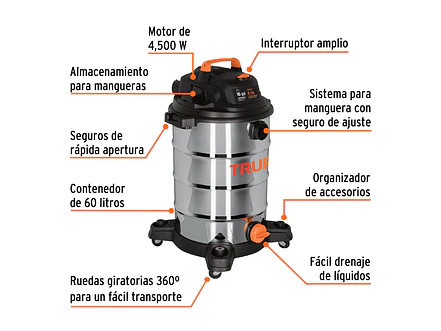 Aspiradora en acero inoxidable Truper 101525, 16 Galones - Foto 2 | aztools.co