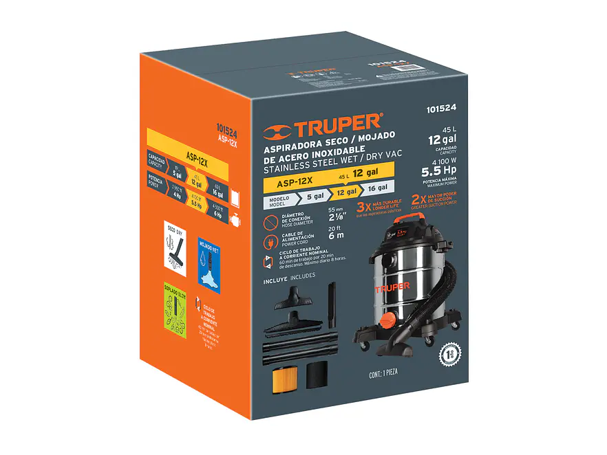 Aspiradora en acero inoxidable Truper 101524, 12 Galones - Foto 4 | aztools.co