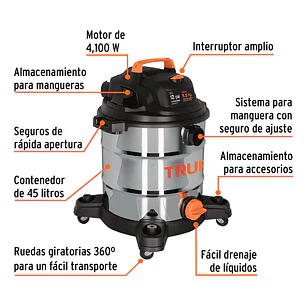 Aspiradora en acero inoxidable Truper 101524, 12 Galones