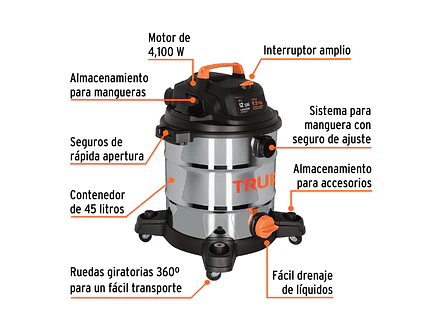 Aspiradora en acero inoxidable Truper 101524, 12 Galones - Foto 2 | aztools.co