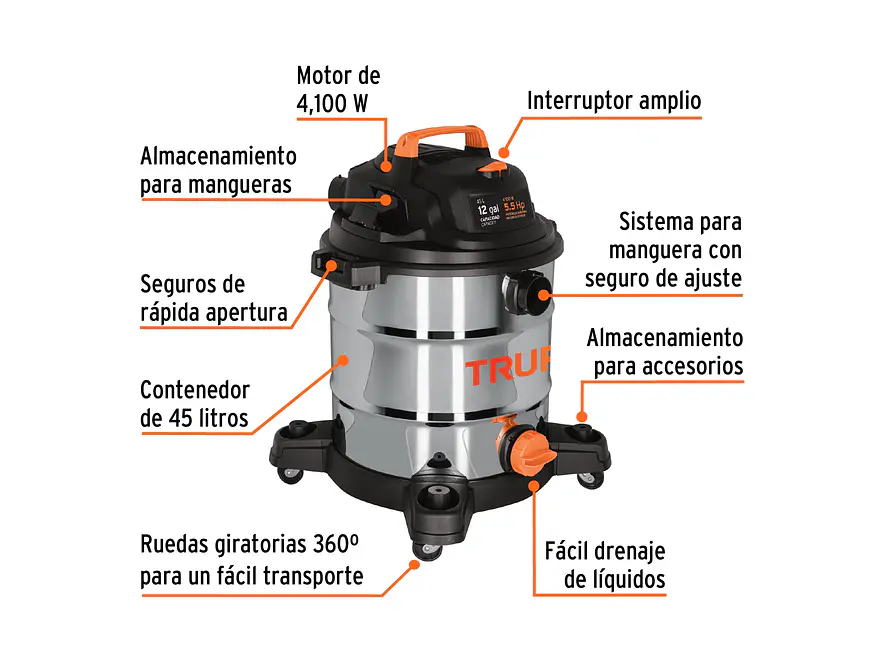 Aspiradora en acero inoxidable Truper 101524, 12 Galones - Foto 2 | aztools.co