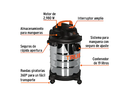 Aspiradora en acero inoxidable Truper 101523, 5 Galones - Foto 2 | aztools.co