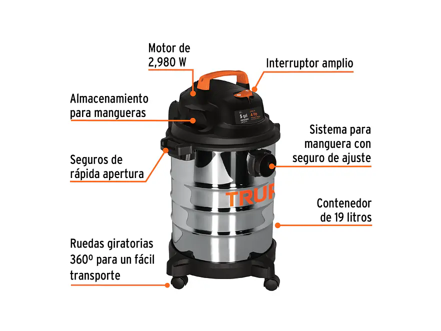Aspiradora en acero inoxidable Truper 101523, 5 Galones - Foto 2 | aztools.co
