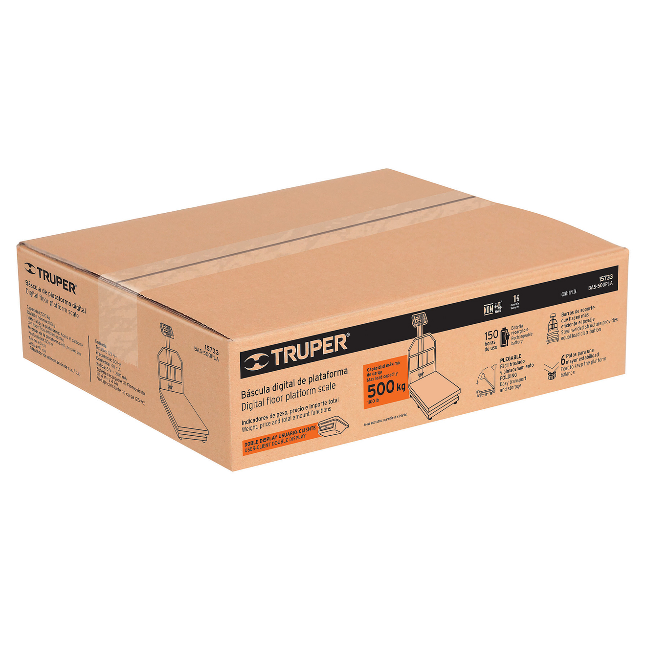 Báscula de plataforma Truper 15733, plegable, capacidad 500 kg