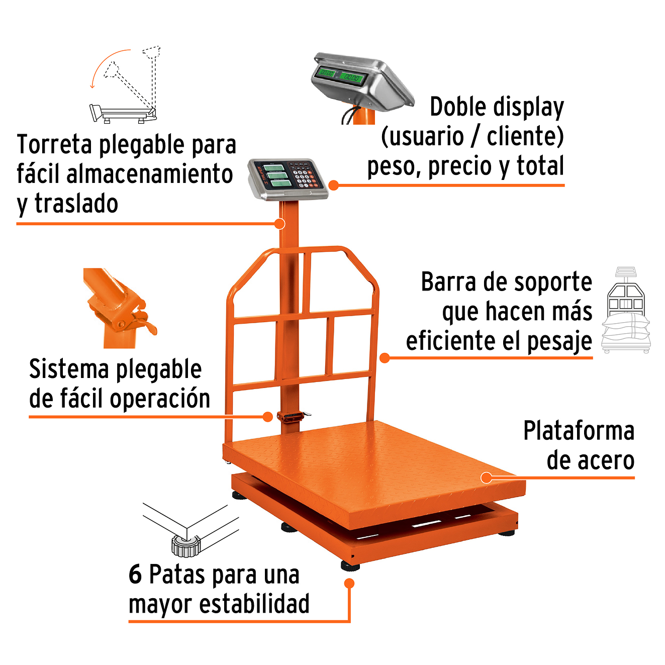 Báscula de plataforma Truper 15733, plegable, capacidad 500 kg