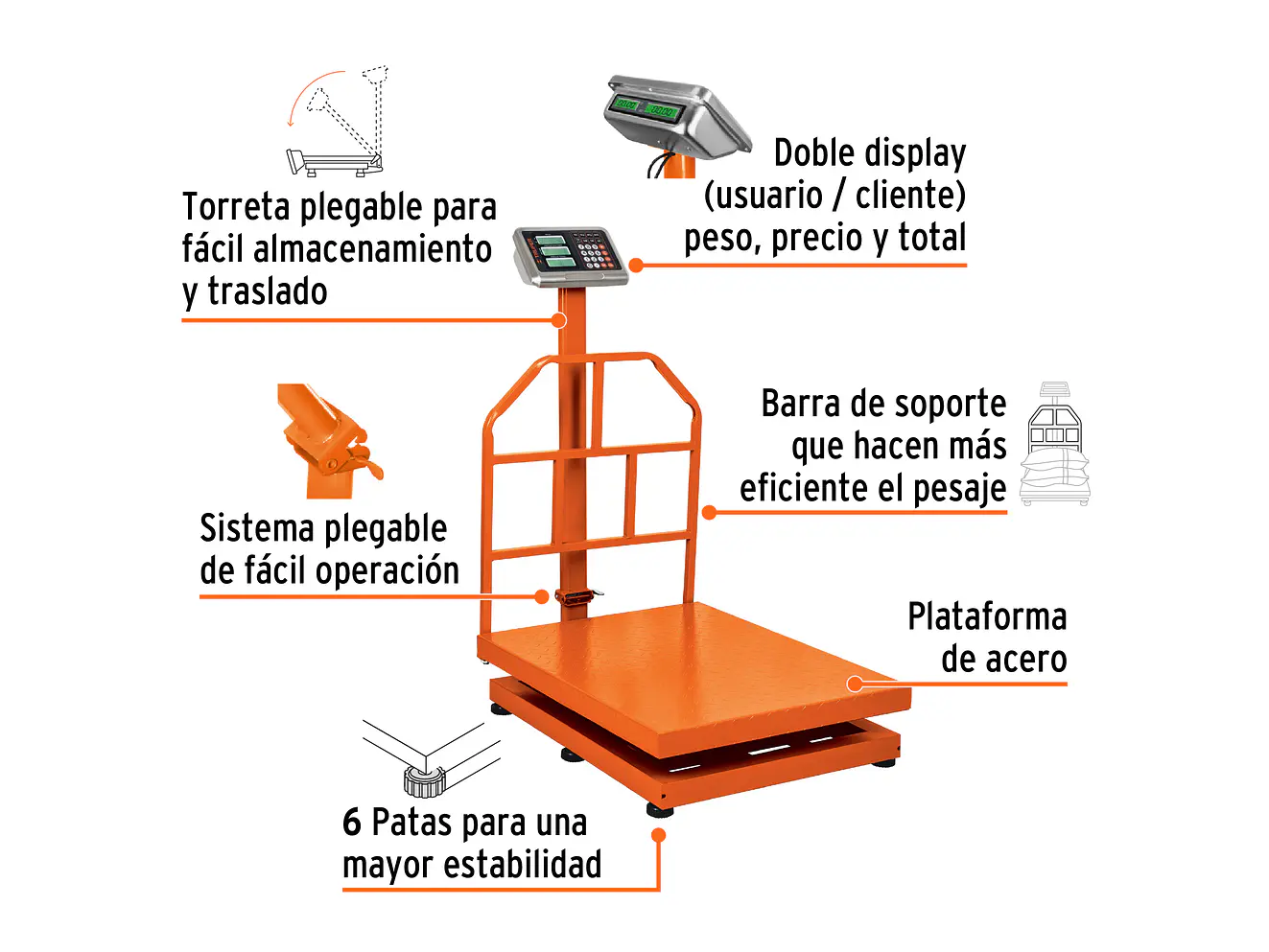 Báscula de plataforma Truper 15733, plegable, capacidad 500 kg