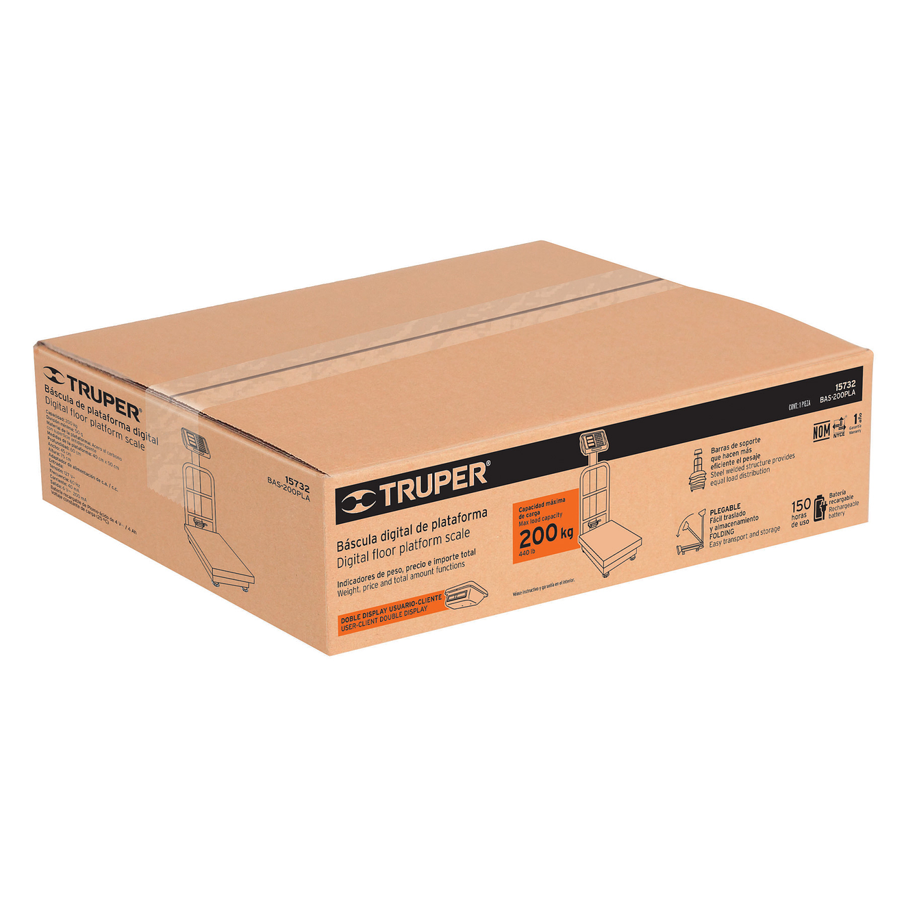 Báscula de plataforma Truper 15732, plegable, capacidad 200 kg