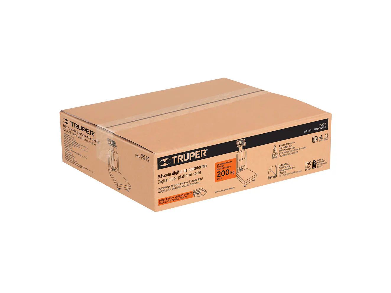 Báscula de plataforma Truper 15732, plegable, capacidad 200 kg