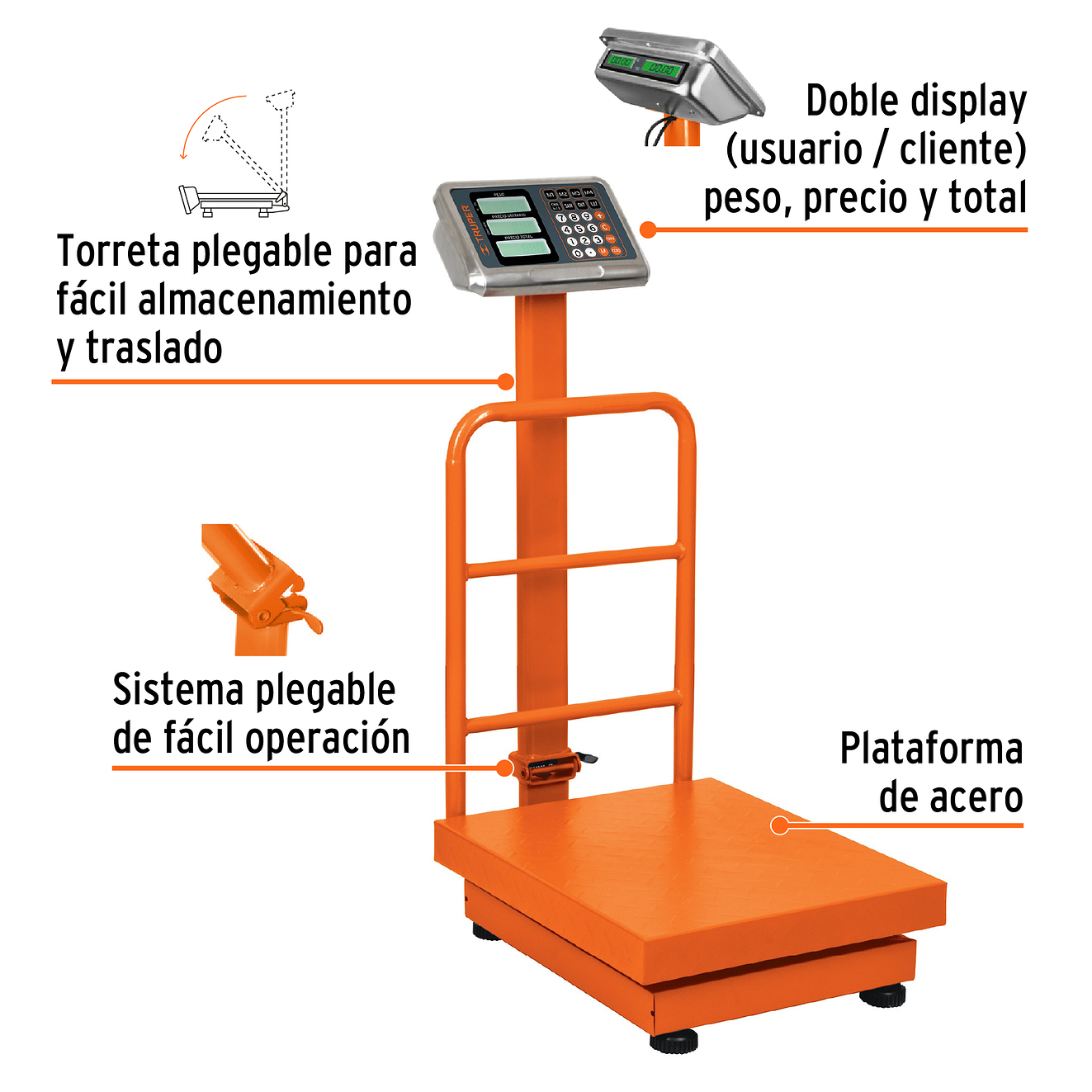 Báscula de plataforma Truper 15732, plegable, capacidad 200 kg
