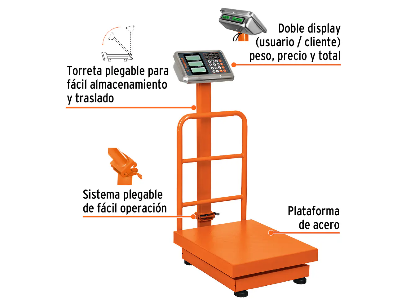 Báscula de plataforma Truper 15732, plegable, capacidad 200 kg