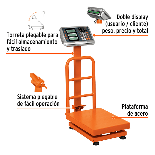 Báscula de plataforma, plegable, capacidad 100 kg