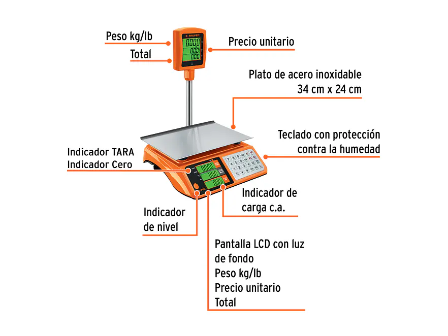 Báscula electrónica multifunciones con torreta Truper 100871, 40 kg