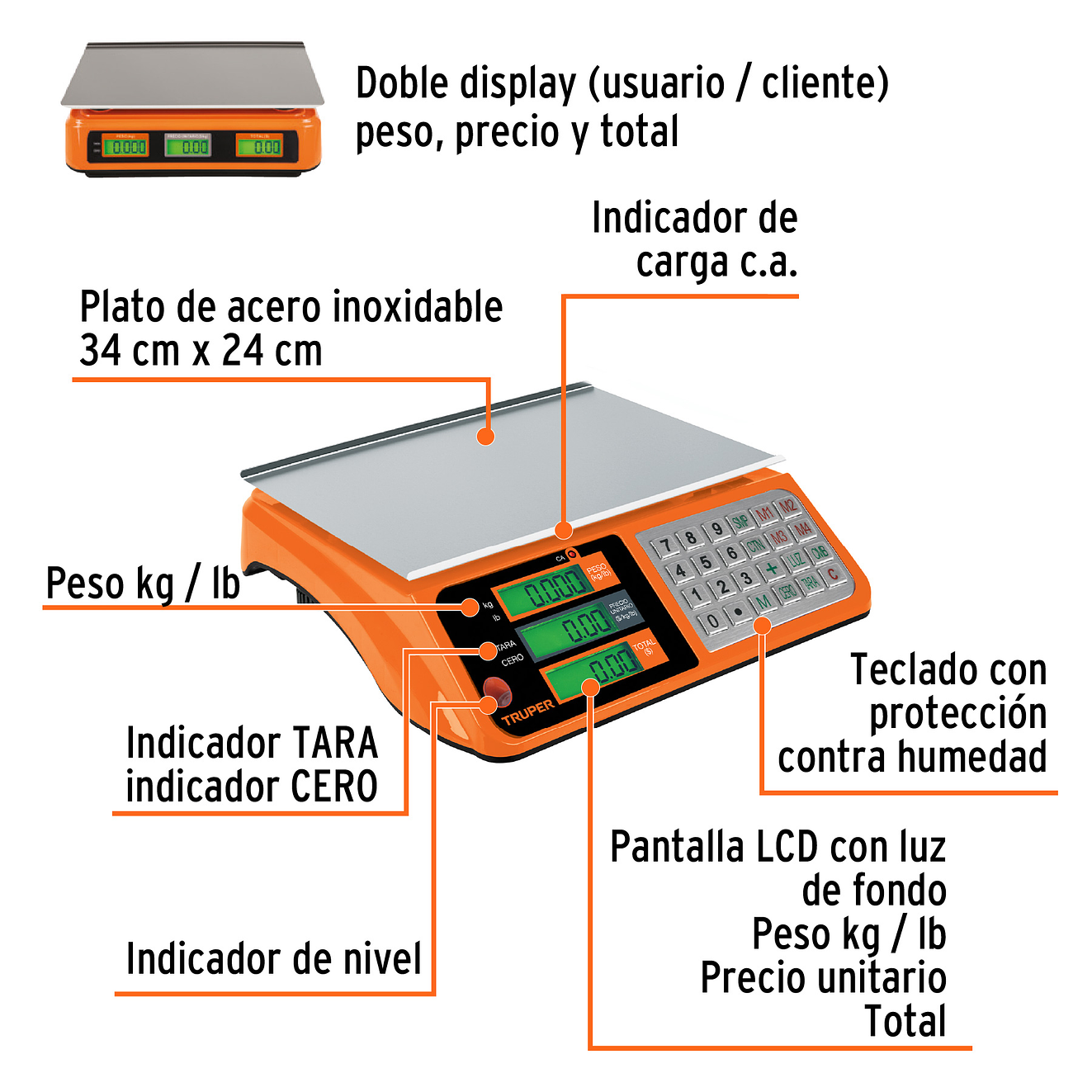 Báscula electrónica multifunciones Truper 15241 capacidad 40 kg  4