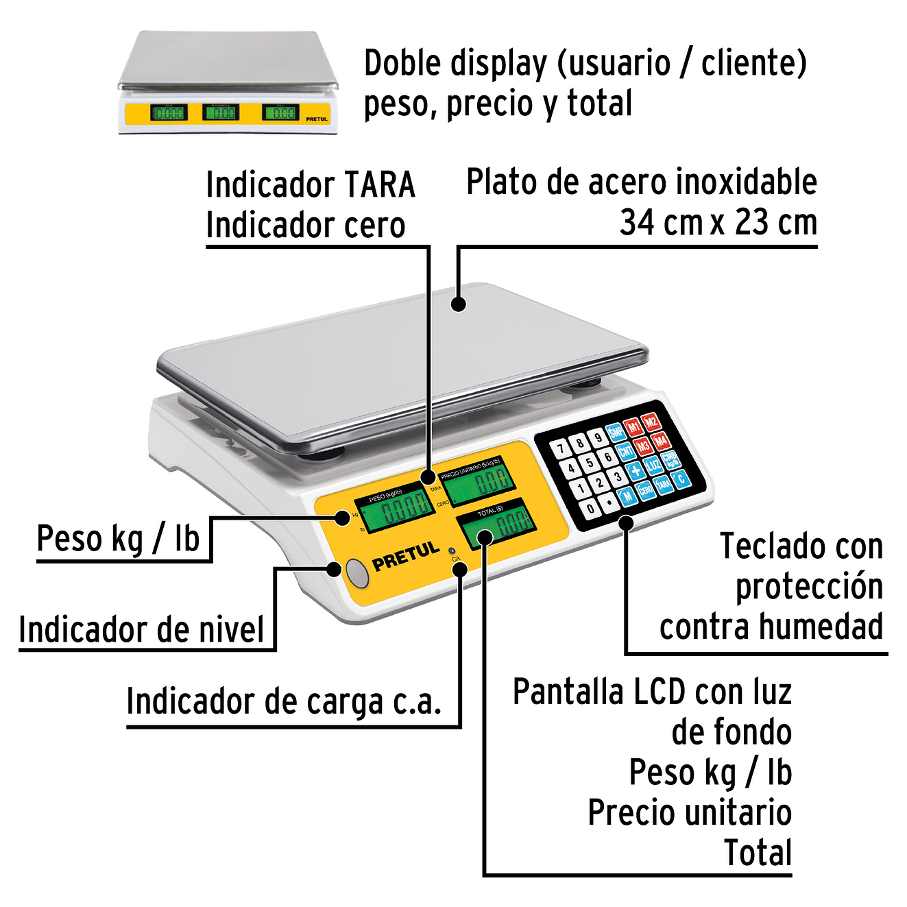 Báscula Pretul electrónica multifunciones Pretul 29966 capacidad 40 kg  4
