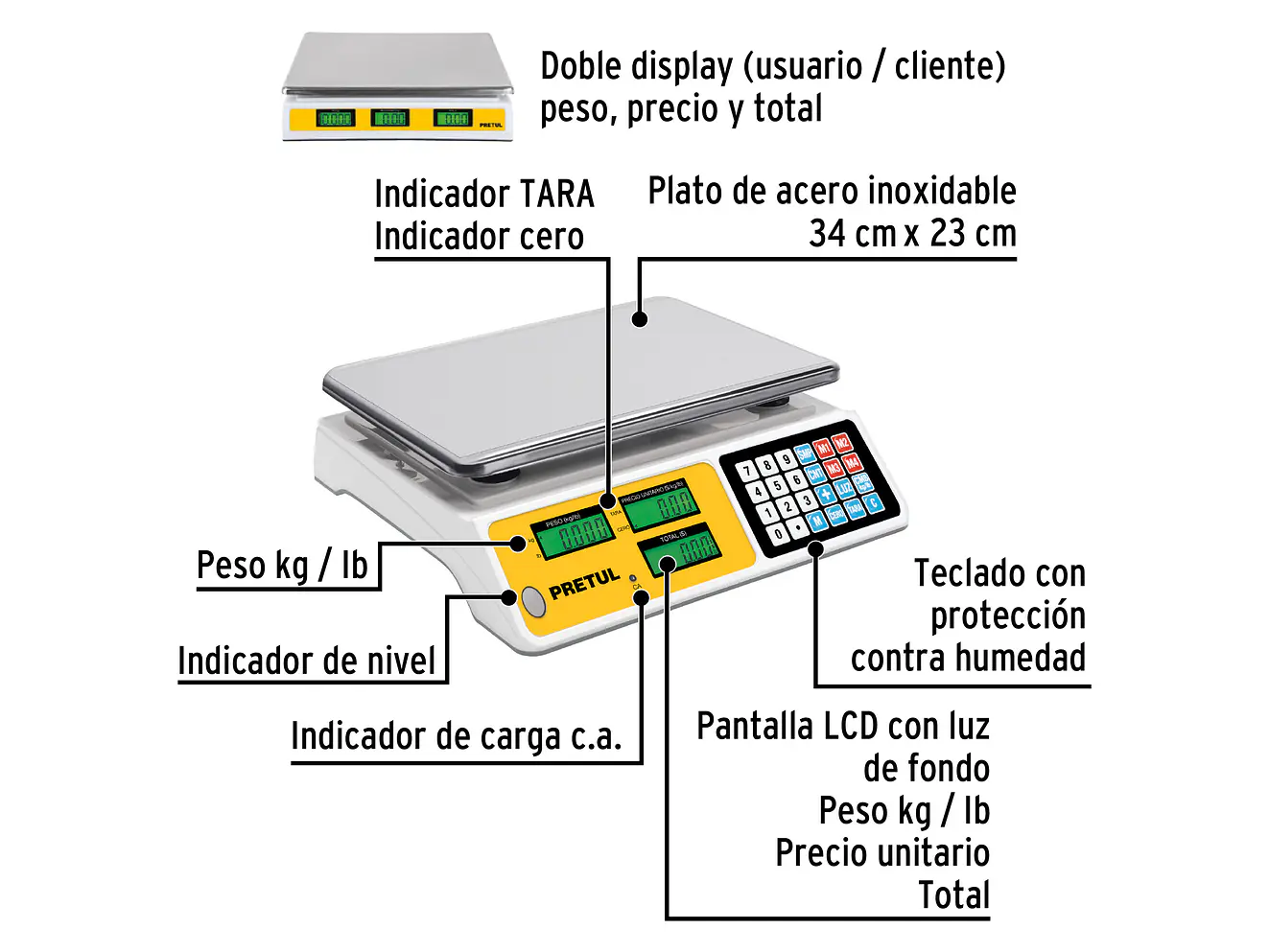 Báscula Pretul electrónica multifunciones Pretul 29966 capacidad 40 kg  - Foto 4 | aztools.co
