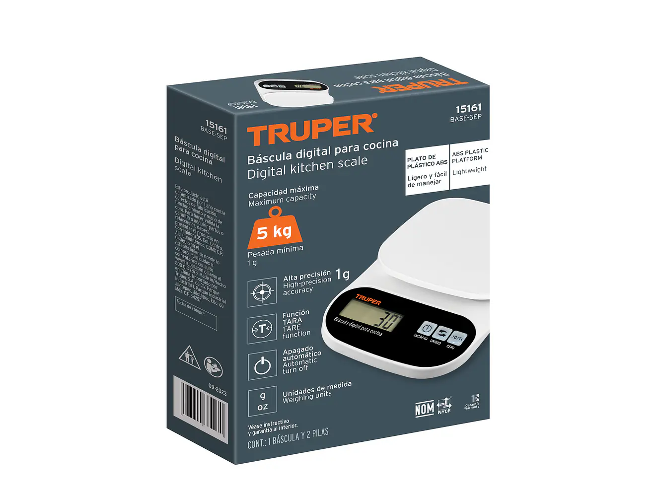 Báscula digital base plástica para cocina Truper 15161,  capacidad 5kg  - Foto 6 | aztools.co
