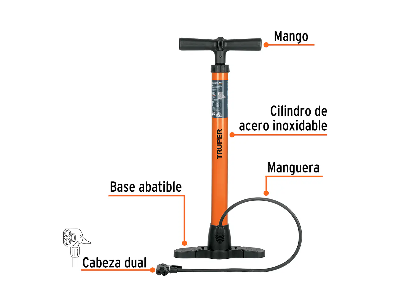 Bomba manual para inflar Truper 14863, 100 PSI  - Foto 3 | aztools.co