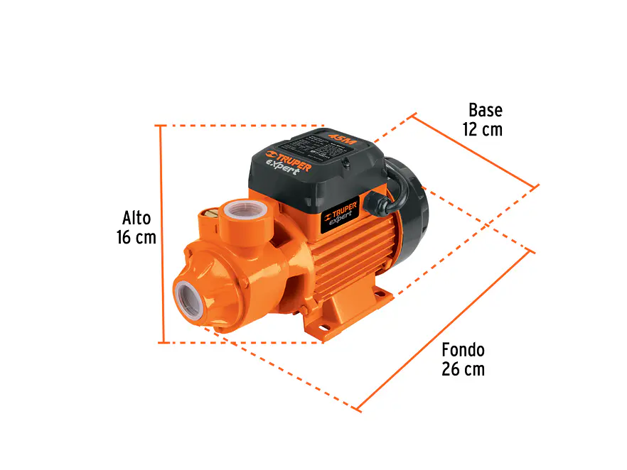 Bomba Eléctrica Periférica Truper 10068: 1/2 HP, 45m altura, 42 L/min flujo, 8m succión, 3,450 rpm.  - Foto 3 | aztools.co
