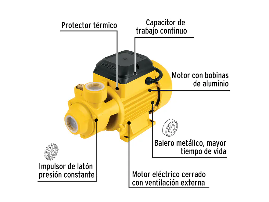 Bomba eléctrica periférica para agua Pretul 27019 1/2 HP,  - Foto 2 | aztools.co