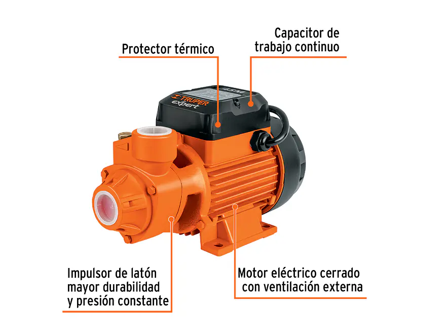 Bomba Eléctrica Periférica Truper 10069 de 3/4 HP Flujo Máximo de 45 L/min - Altura Máxima de 65 m - Foto 3 | aztools.co