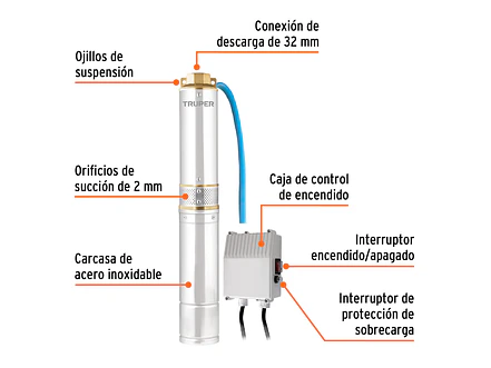 Bomba Sumergible Truper 16933 Tipo Lapicero de 1.1/4, 1/2 HP  - Altura Máxima de Bombeo de 30m - Foto 3 | aztools.co