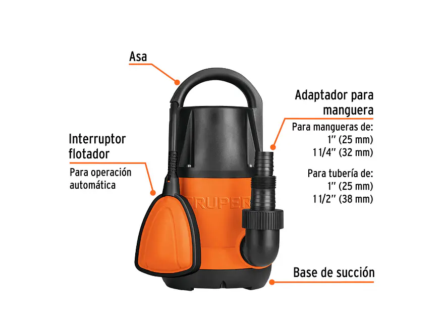 Bomba Sumergible Agua Limpia 1/2 HP Truper 12601 Altura Máx. 8m - Foto 3 | aztools.co
