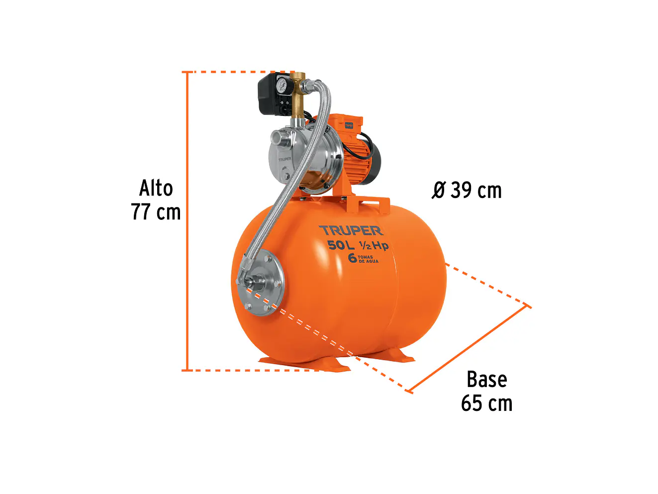 Bomba Hidroneumática Truper  12254 1/2 HP, 50 L, Presión Constante BOHI-50 - Foto 2 | aztools.co