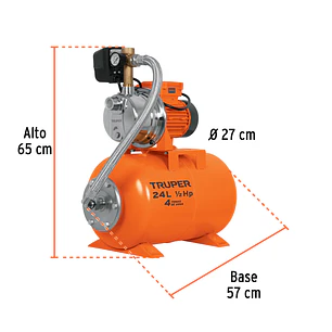 Bomba Hidroneumática Truper BOHI-24 10077 1/2 HP Tanque 24 Litros 28m Altura 4 Tomas 110V