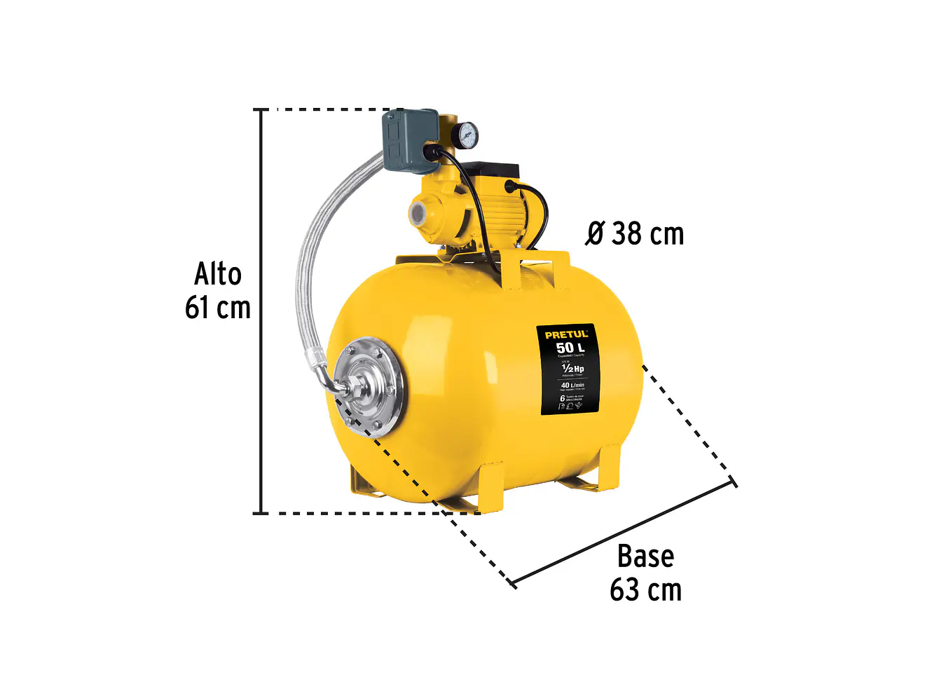 Bomba hidroneumática Pretul 20184 1/2 HP, 50 litros   - Foto 2 | aztools.co