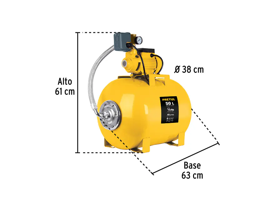 Bomba hidroneumática Pretul 20184 1/2 HP, 50 litros   - Foto 2 | aztools.co