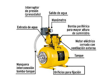 Bomba hidroneumática  Pretul 20183 1/2 HP, 24 L - Foto 3 | aztools.co