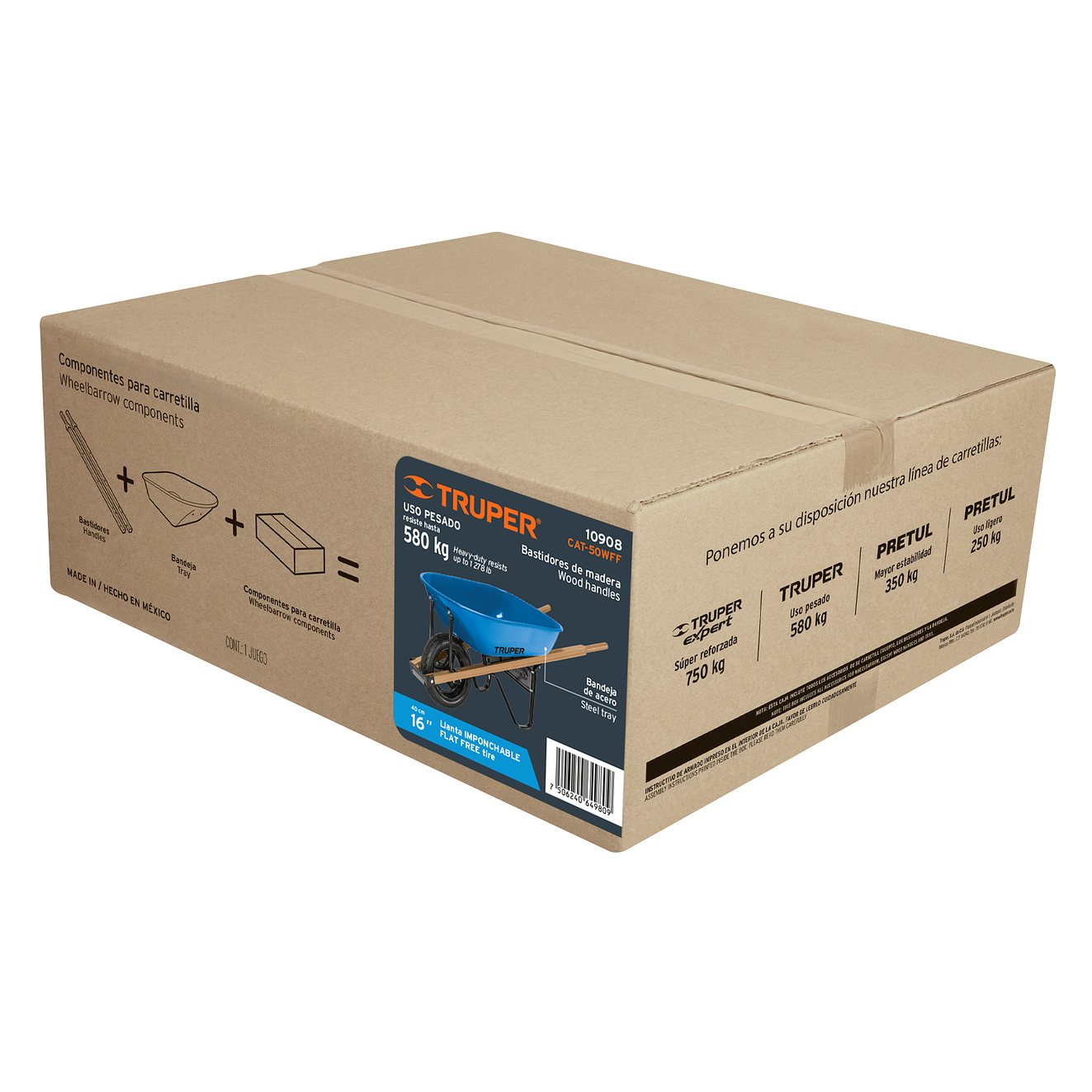 Carretilla 5.5 ft3 Truper 10908, mangos madera 1-3/4