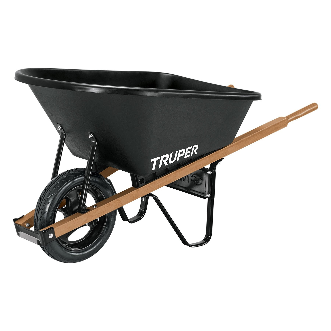 Carretilla 6ft3, platón plástico Truper 10911, mangos de madera  1-3/4