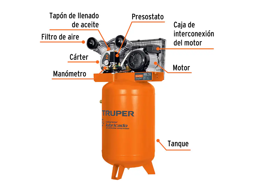 Compresor vertical 120 L Truper 19358, 4 HP potencia máxima , 220 V