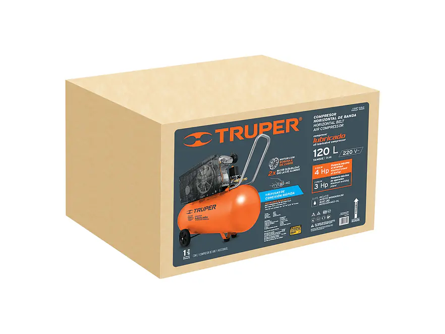 Compresor horizontal 120 L Truper 19359, 4 HP potencia máxima , 220 V