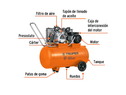 Compresor horizontal 120 L Truper 19359, 4 HP potencia máxima , 220 V