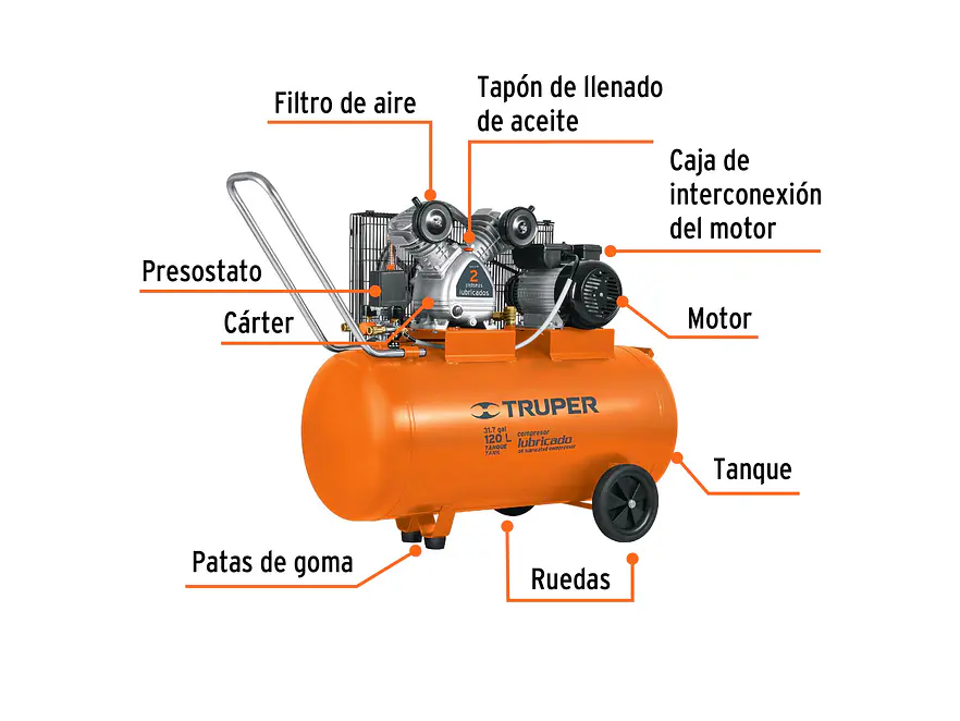 Compresor horizontal 120 L Truper 19359, 4 HP potencia máxima , 220 V