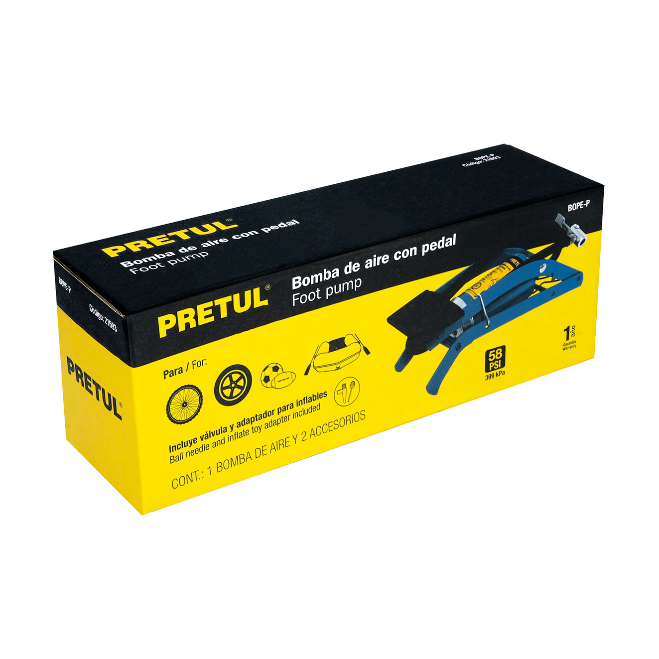 Bomba de pedal para inflar, 58 PSI, Pretul PRETUL 21693 6