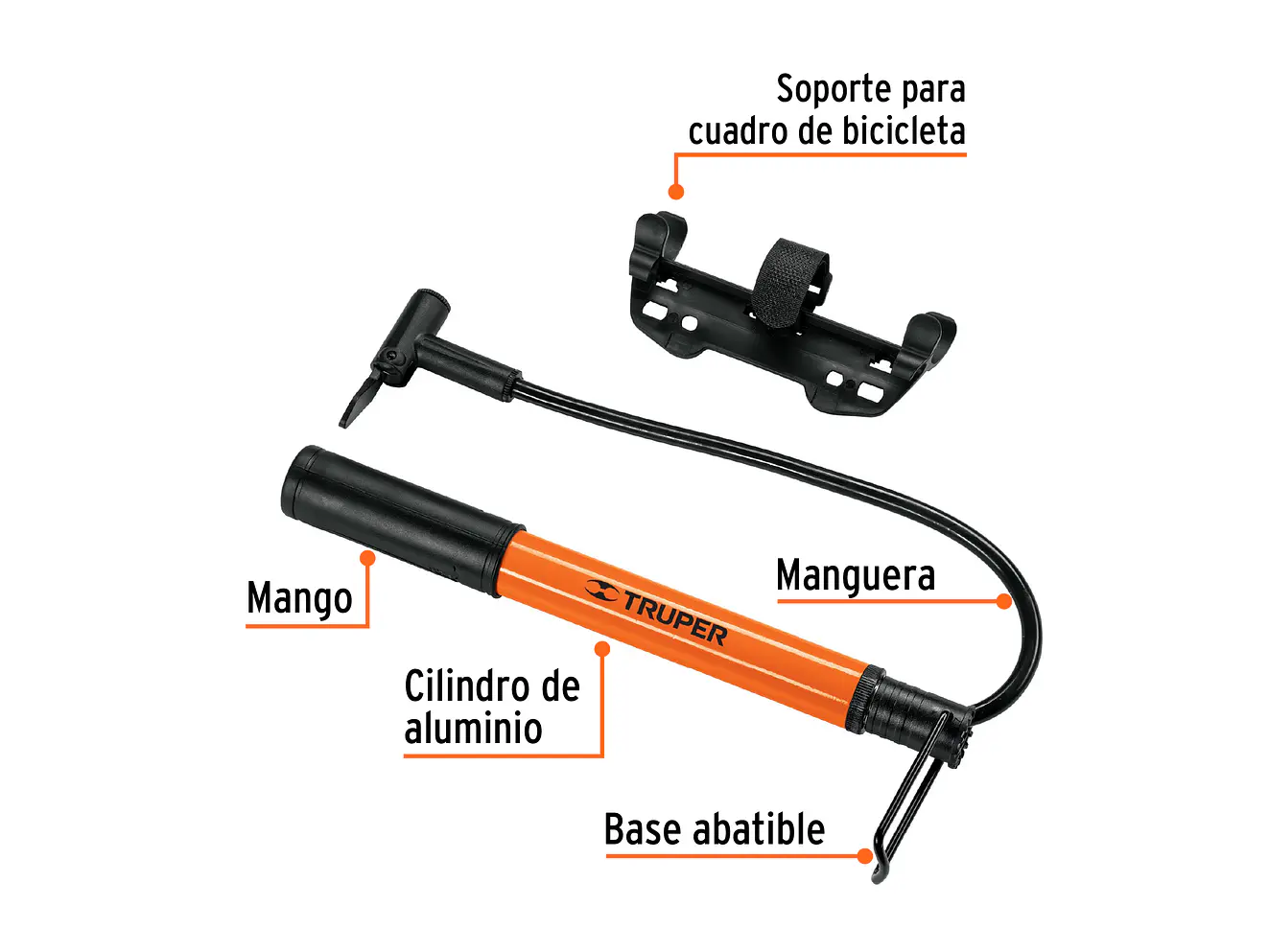 Mini bomba manual para bicicleta, 60 PSI TRUPER 13790 - Foto 2 | aztools.co