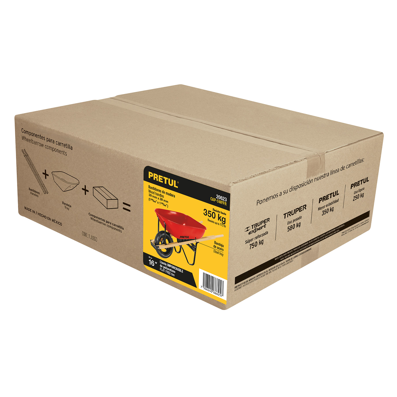 Carretilla 5.5 ft3 Pretul 20623, mangos de madera 1-3/4