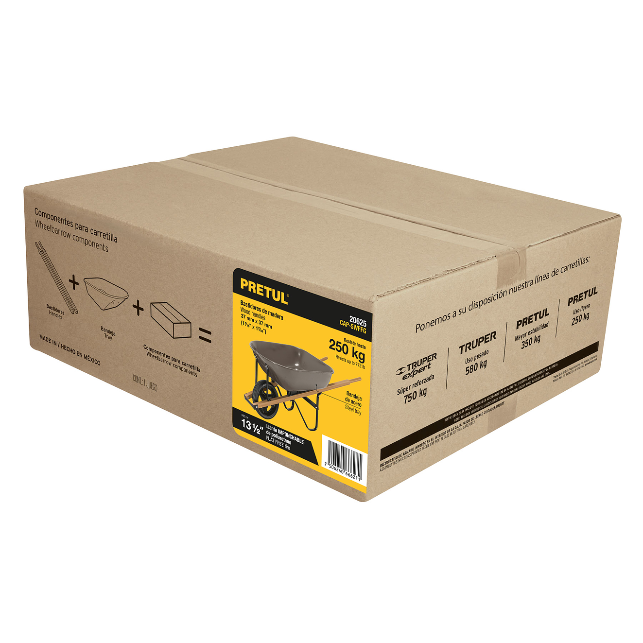 Carretilla 5.5 ft3 Pretul 20625, mangos de madera 1-1/2