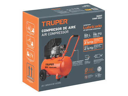 Compresor de aire 50 Litros Truper 15007, lubricado, 3-1/2HP potencia máxima, 120 V  - Foto 4 | aztools.co