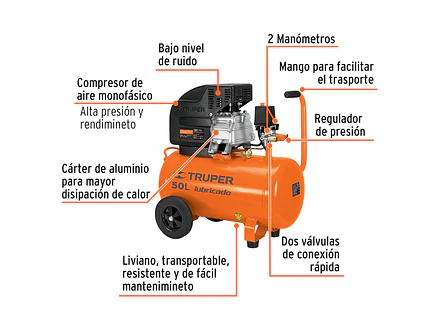 Compresor de aire 50 Litros Truper 15007, lubricado, 3-1/2HP potencia máxima, 120 V  - Foto 3 | aztools.co