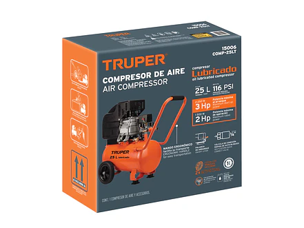 Compresor Truper 15006 Horizontal 25L 3HP 127V  - Foto 4 | aztools.co