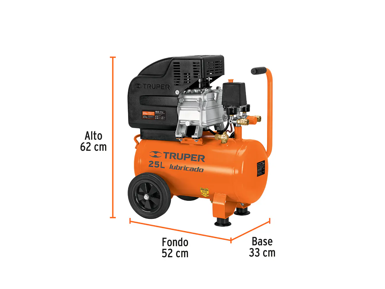 Compresor Truper 15006 Horizontal 25L 3HP 127V  - Foto 3 | aztools.co