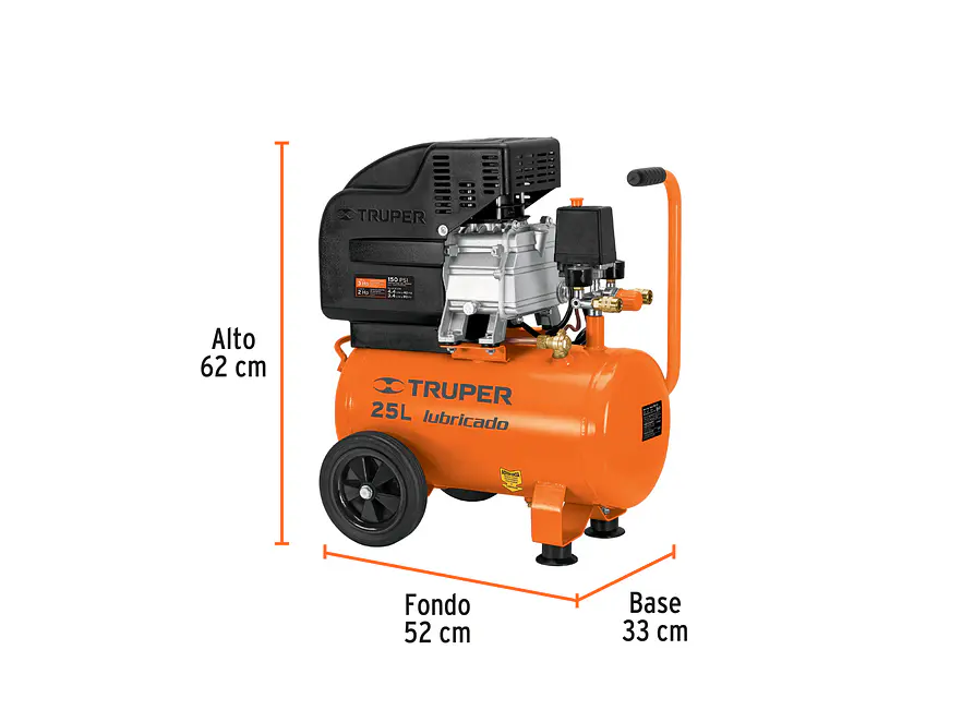 Compresor Truper 15006 Horizontal 25L 3HP 127V  - Foto 3 | aztools.co