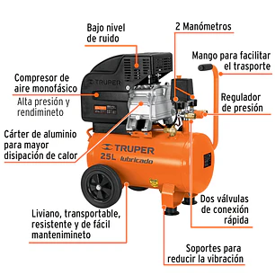 Compresor Truper 15006 Horizontal 25L 3HP 127V 